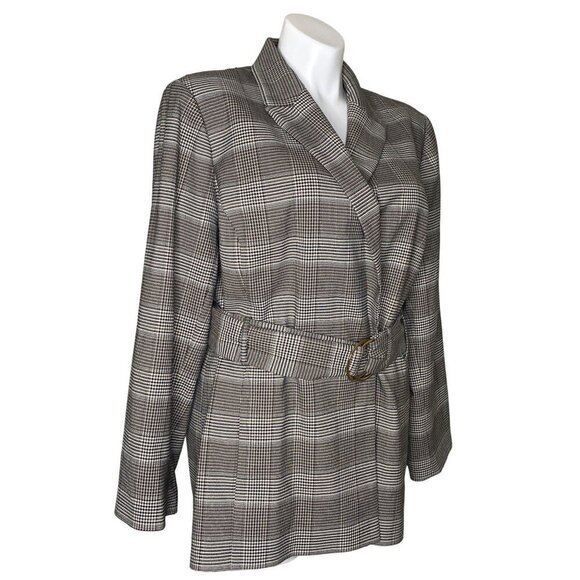Calvin Klein Black White Houndstooth Belted Jacket Long Sleeves Women's Size 24W - Picture 2 of 9